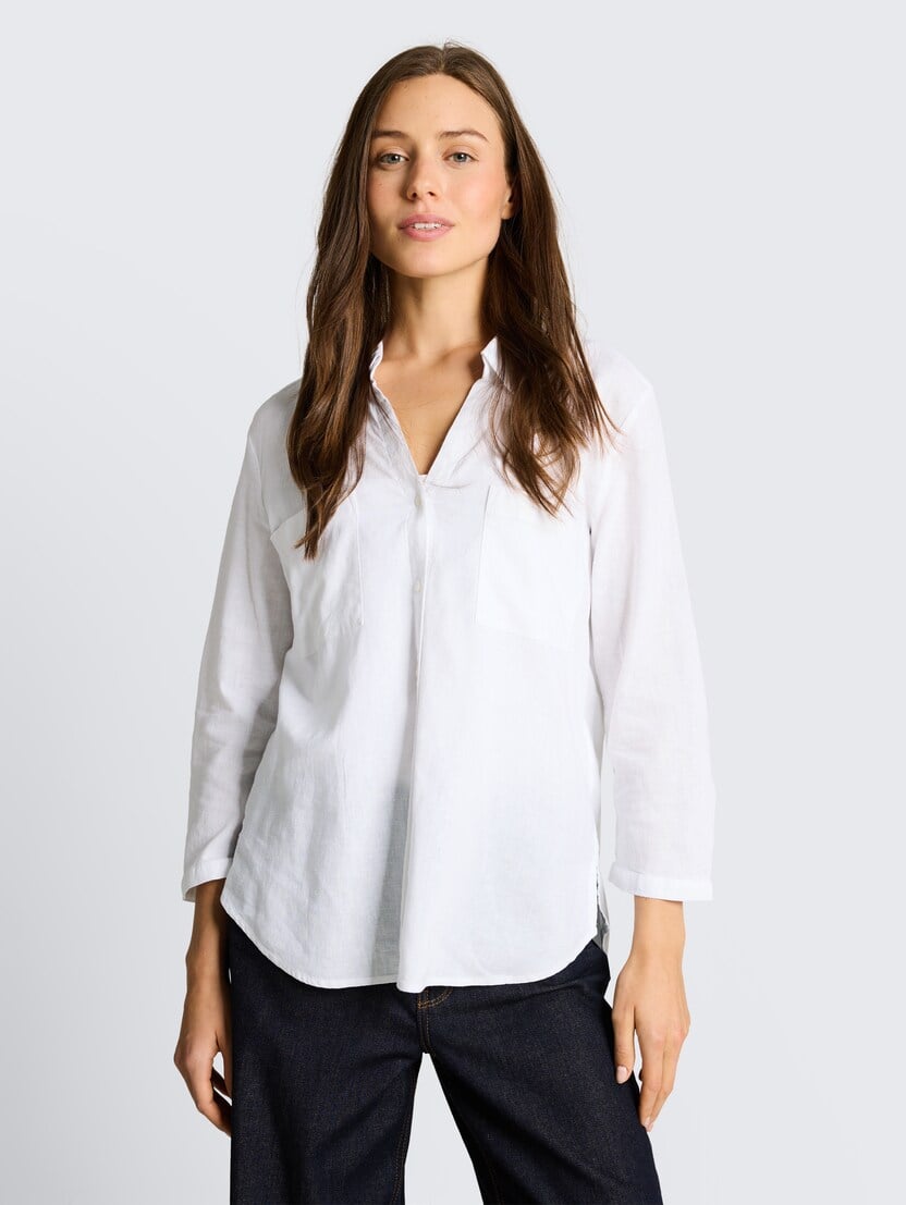 Bluza od mješavine lana - Bijela_5163886