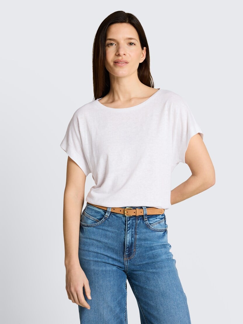 Tricou din bumbac şi in - Alb-1050477-20000-16
