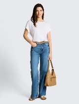Tricou din bumbac şi in - Alb_8615988