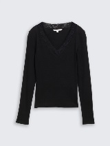 Tricou cu detalii din dantelă - Negru_689361