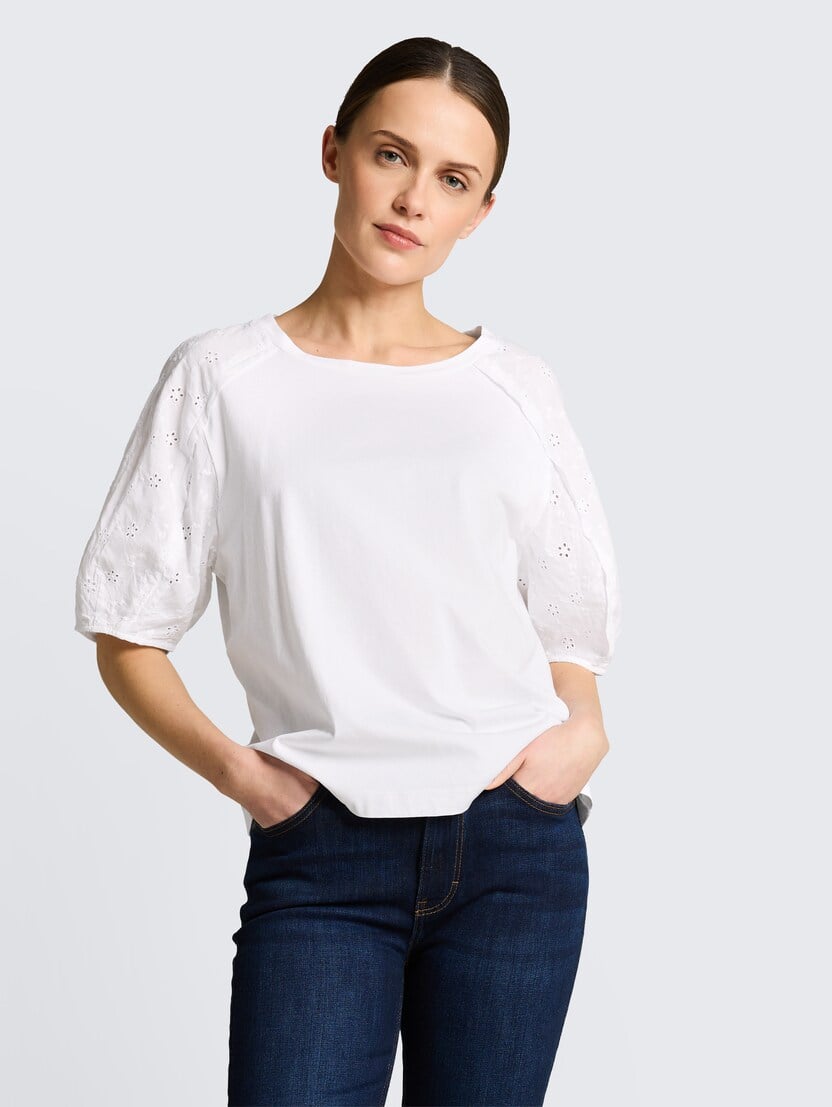Tricou cu mâneci bufante - Alb-1050467-20000-16