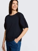 Tricou cu mâneci bufante - Albastru_7564480