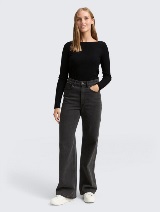 Tricou cu decolteu bărcuţă - Negru_1194372