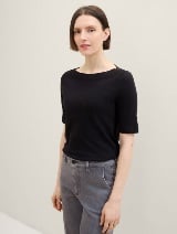 Tricou cu guler tip barcă - Negru_4026463