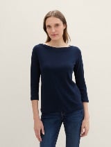 Tricou cu guler tip barcă - Albastru_3943128