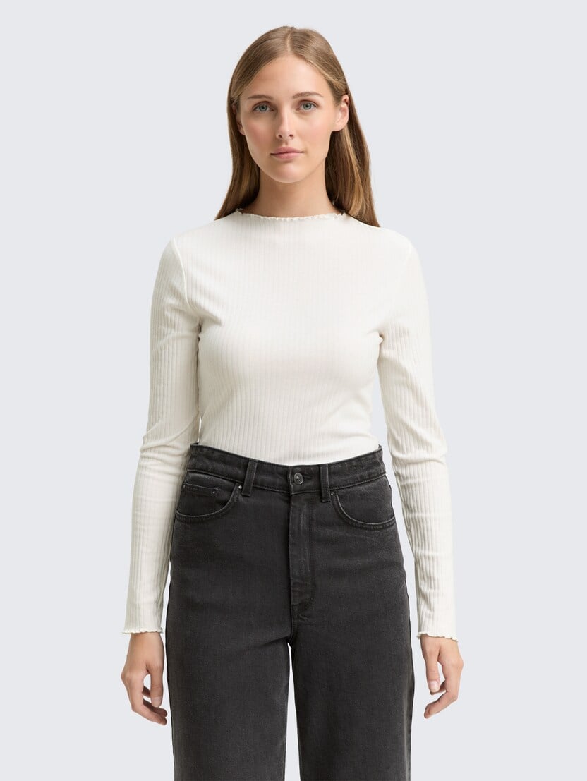 Majica z rebrasto strukturo - Bela_4183813