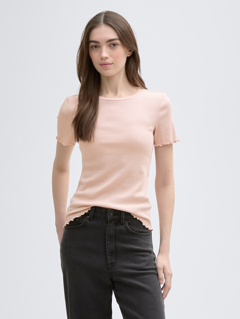 Majica z rebrasto strukturo - Roza