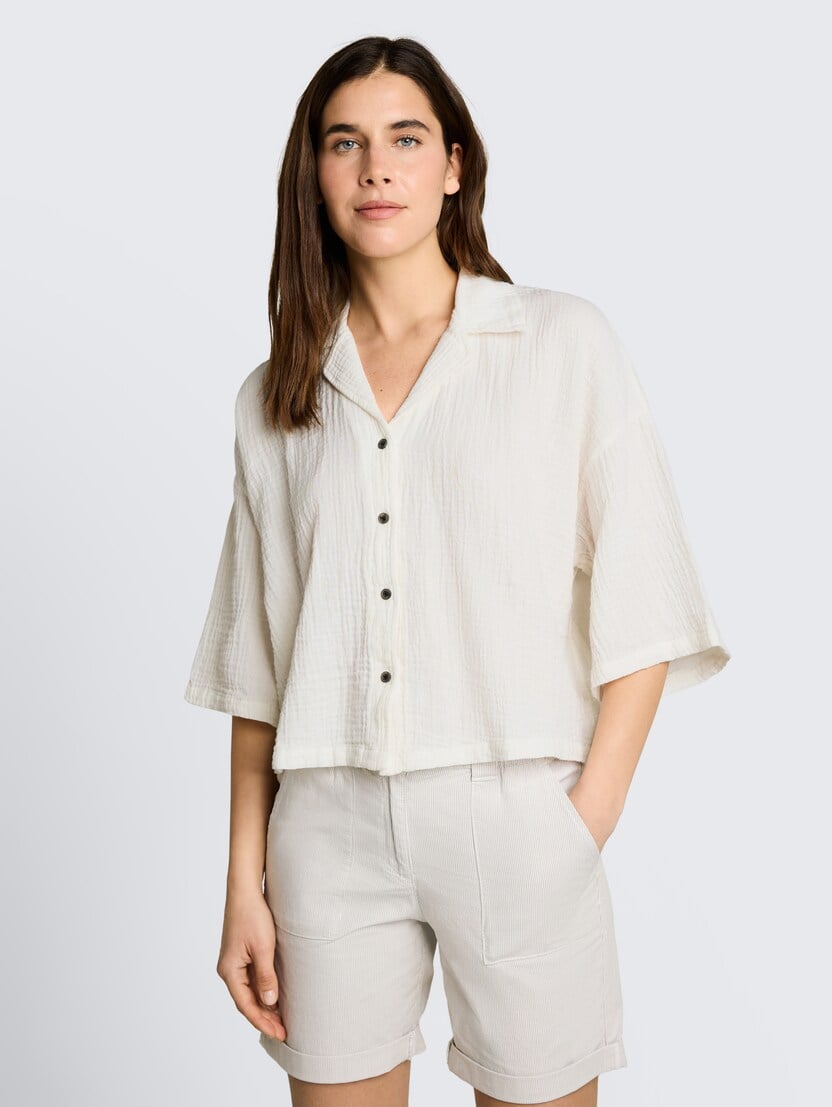 Bluză cu aspect şifonat - Alb-1051082-10315-16