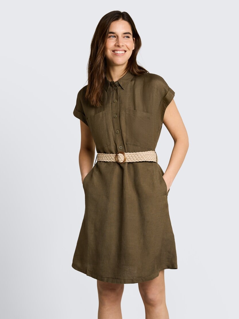 Rochie din amestec de in - Verde_2811602