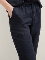 Pantaloni din in, loose fit - Albastru_9147618