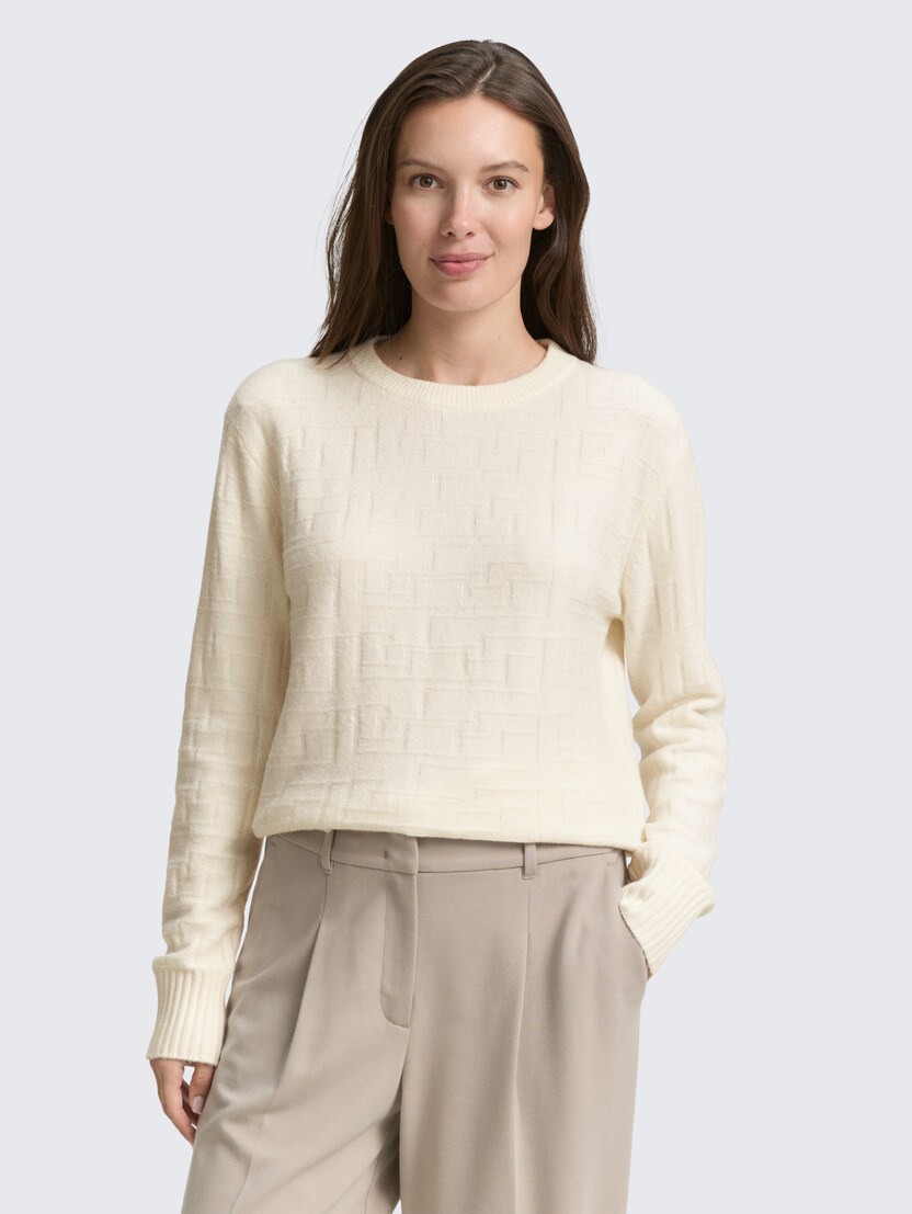 Pleten pulover s potiskom po celotnem oblačilu - Bela_409732