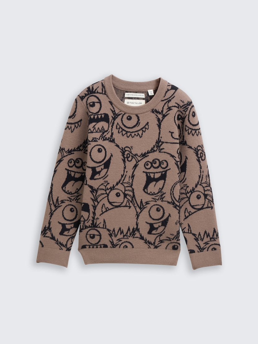 Pleten pulover s potiskom po celotnem oblačilu - Vzorec/večbarvna_8600216