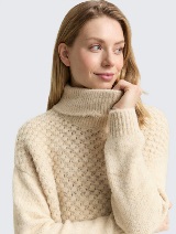 Pulover tricotat cu guler înalt - Bej_9032782