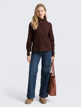 Pleteni džemper sa rol kragnom - Smeđa_2397543