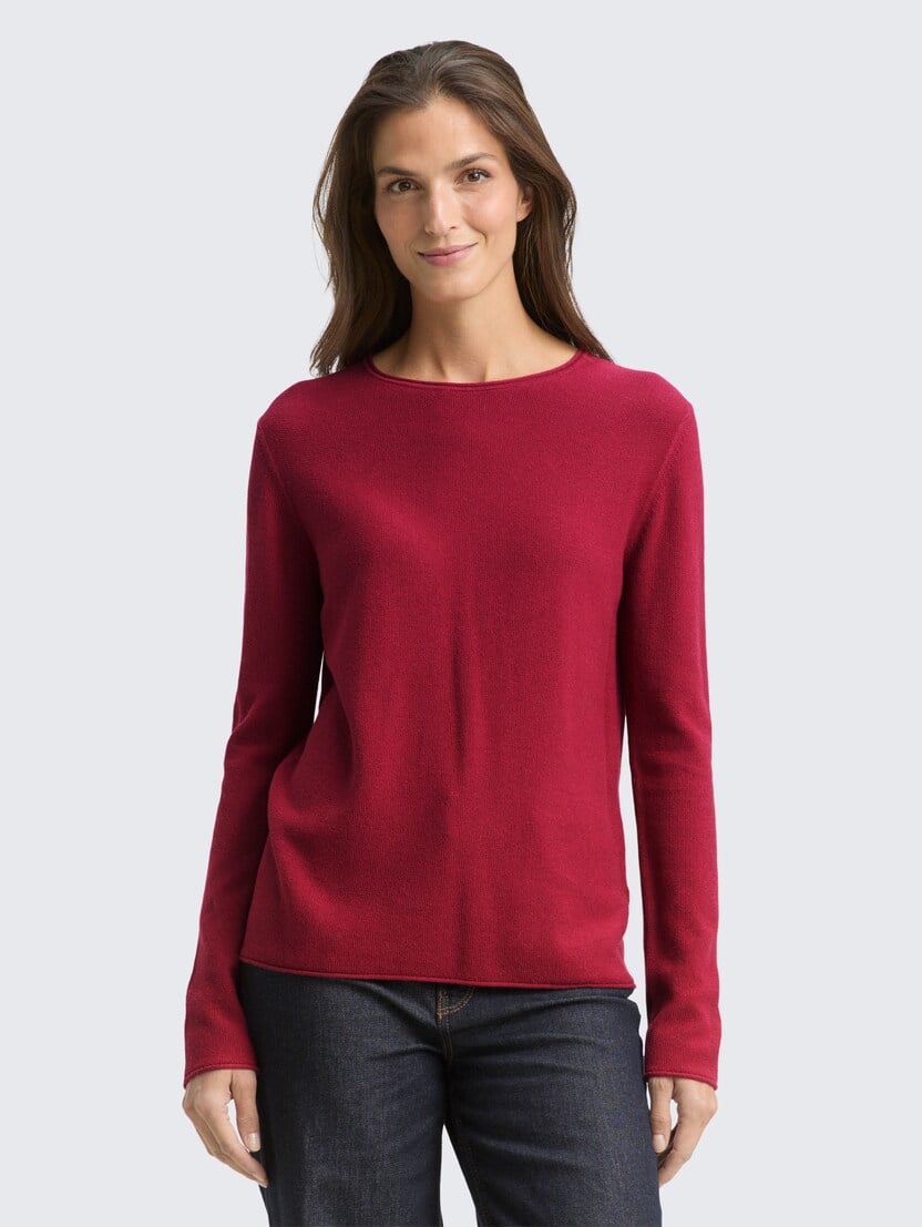 Pulover tricotat texturat - Roşu_213011