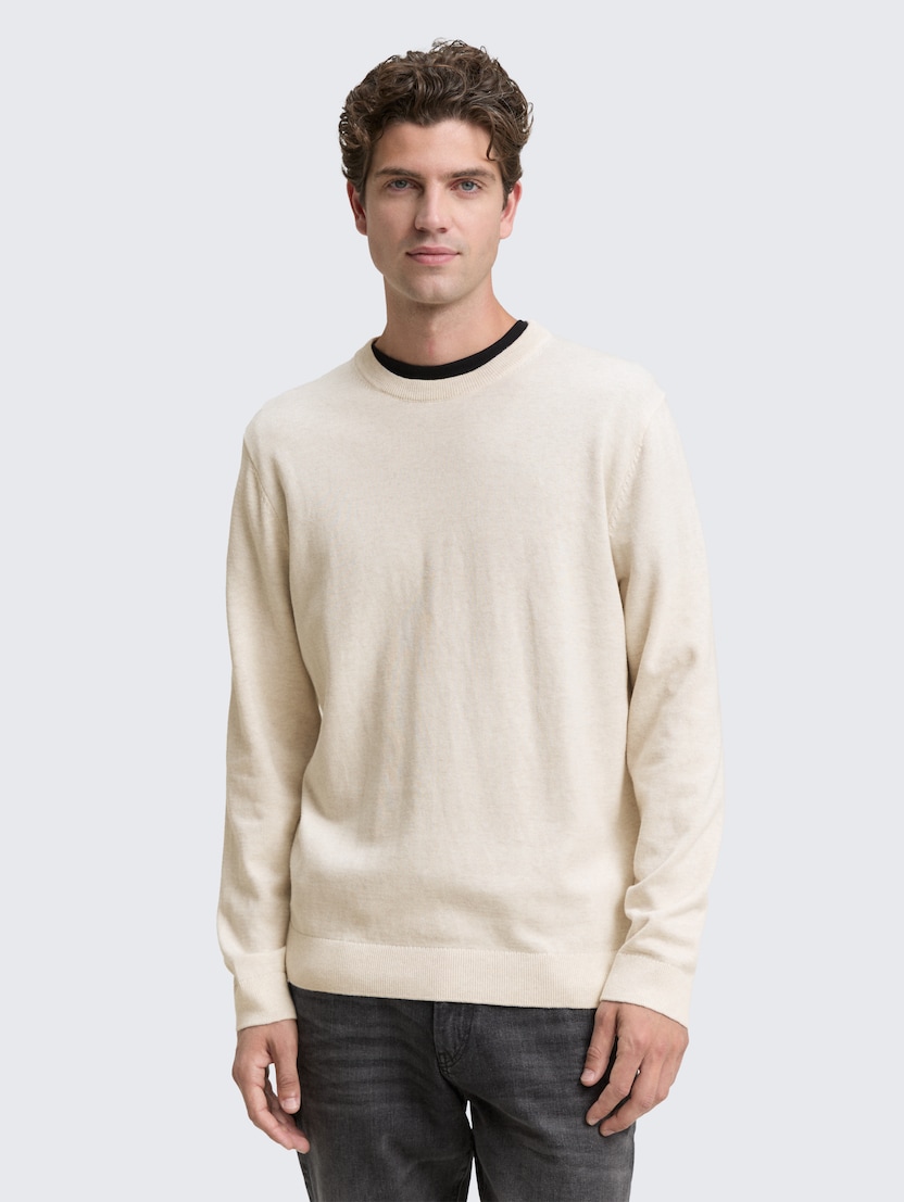 Pleteni pulover s okruglim izrezom - Bež