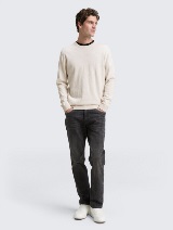 Pleteni pulover s okruglim izrezom - Bež_5457071