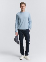 Pulover tricotat cu guler rotund - Albastru_9239730