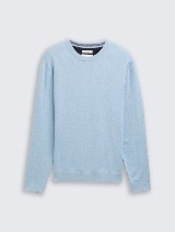 Pulover tricotat cu guler rotund - Albastru_9239730