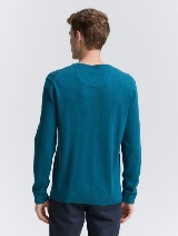 Pulover tricotat cu decolteu în V - Albastru_4038007