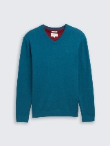 Pulover tricotat cu decolteu în V - Albastru_4038007