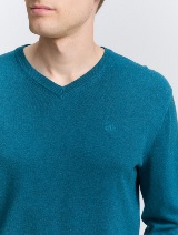 Pulover tricotat cu decolteu în V - Albastru_4038007