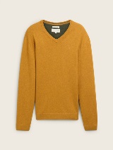 Pulover tricotat cu decolteu în V - Maro_2388661