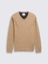 Pleteni pulover s V-izrezom - Smeđa_5248014