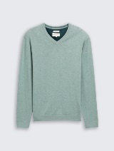 Pulover tricotat cu decolteu în V - Verde_6143072