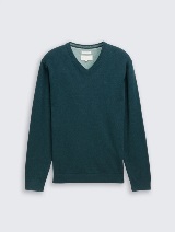 Pleteni pulover s V-izrezom - Zelena_9933717