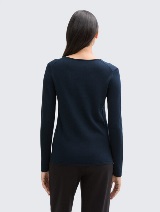 Pleteni pulover s V-izrezom - Plava_9053654