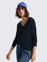 Pleteni pulover s V-izrezom - Plava_9053654