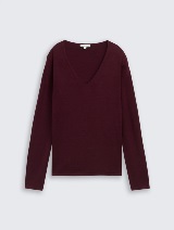 Pleteni pulover s V-izrezom - Crvena_7812016