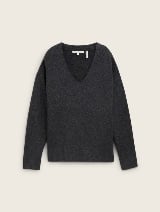 Pulover din tricot decolteu în V - Gri_7084131