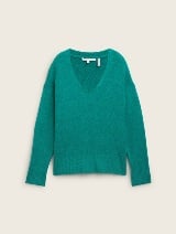 Pulover din tricot decolteu în V - Verde_4680565