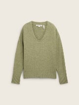 Pulover din tricot decolteu în V - Verde_7669816