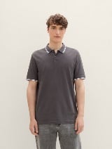 Tricou polo cu detalii la guler - Gri_5746558