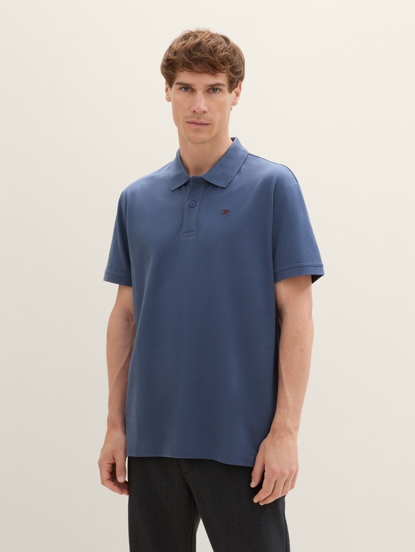 Polo-majica s malim izvezenim logom - Plava_1087097