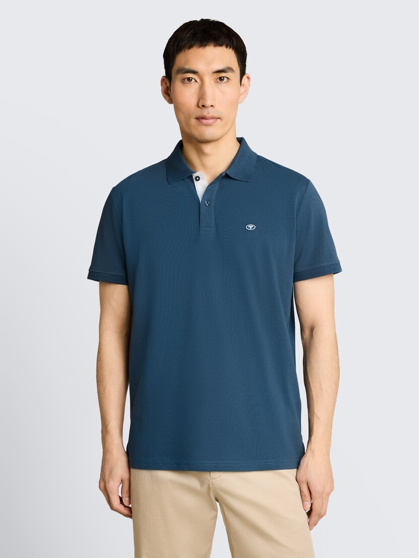 Polo-majica s malim izvezenim logom - Plava_1105645