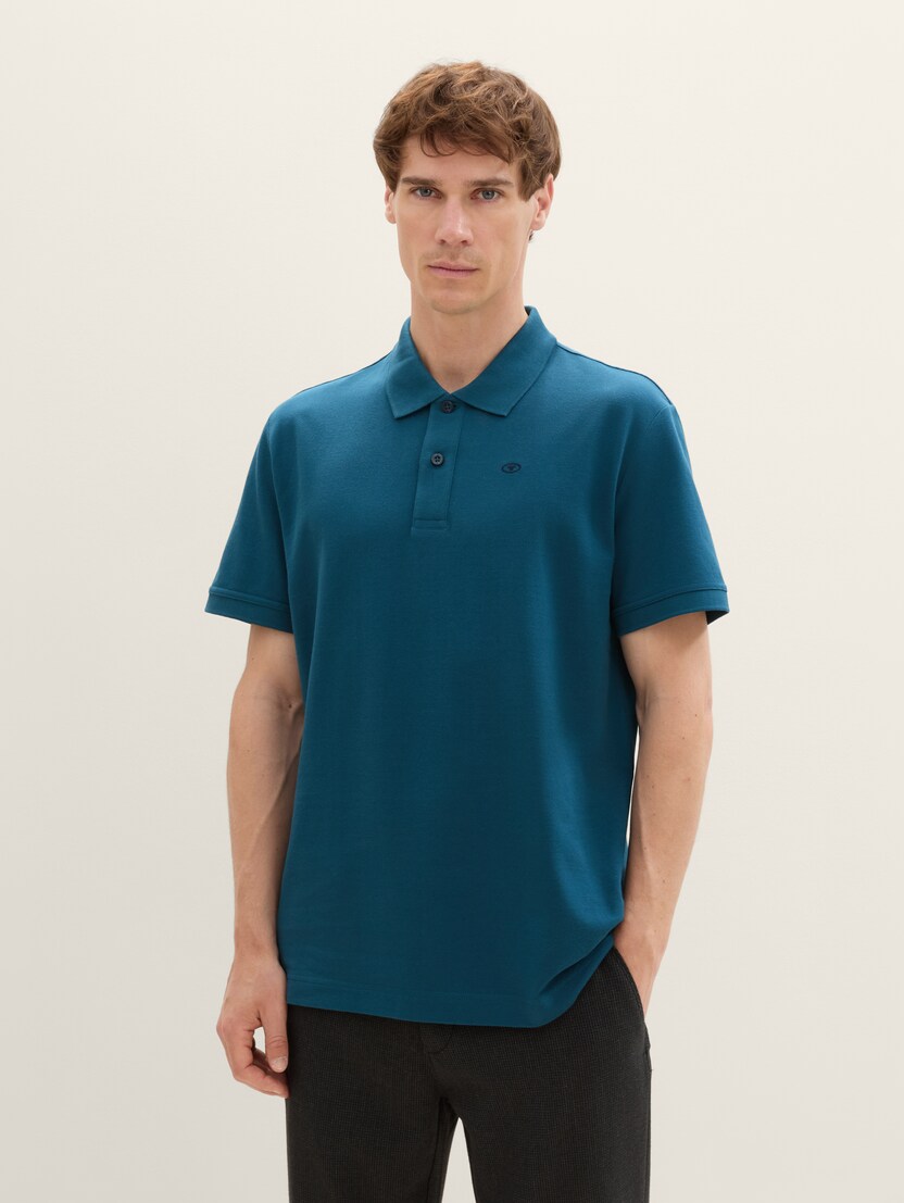 Polo-majica s malim izvezenim logom - Plava_2494370