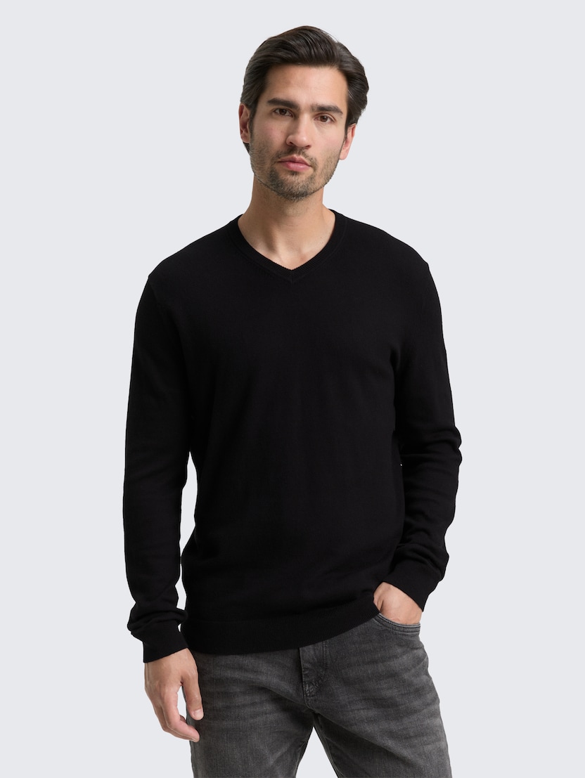 Pulover iz mešanice bombaža in kašmirja - Črna_5693818