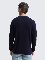 Pulover din bumbac şi caşmir - Albastru_3800281