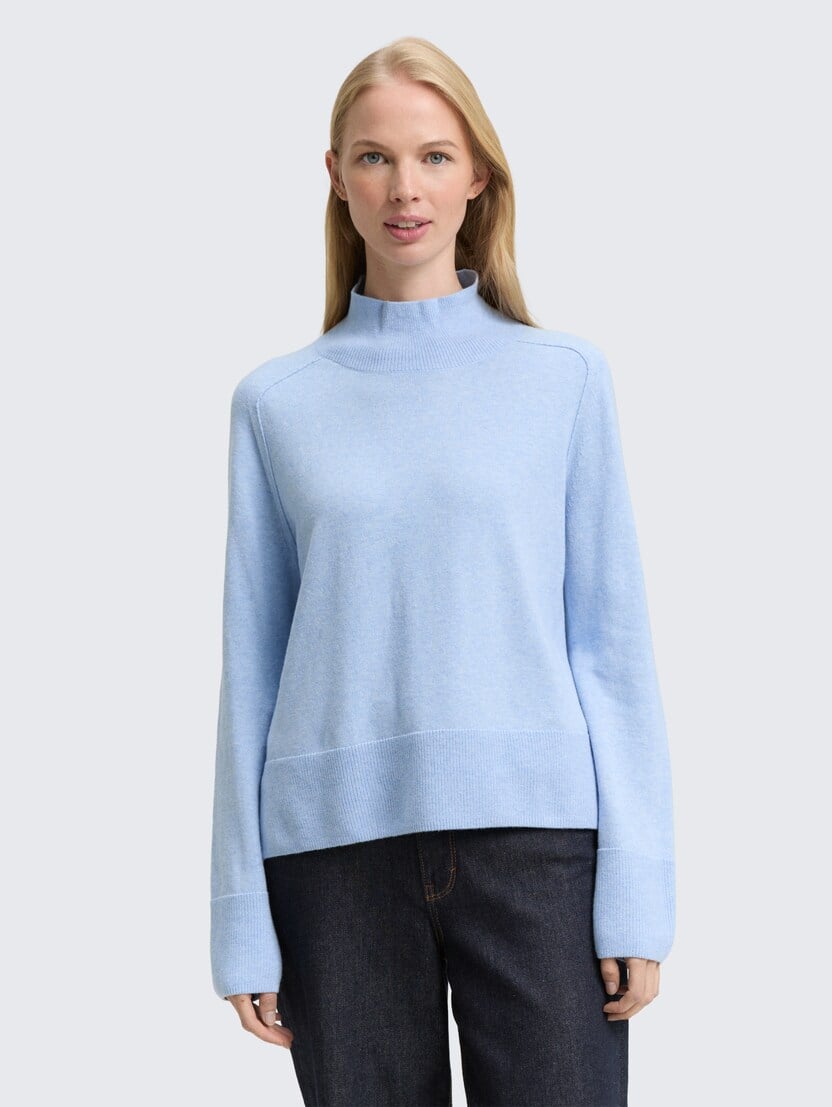 Pulover iz mešanice bombaža in kašmirja - Modra_7139373