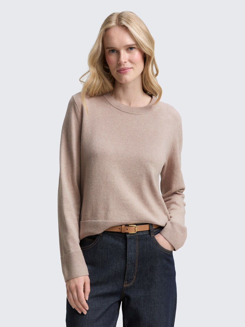 Pulover iz mešanice bombaža in kašmirja - Rjava_9093685