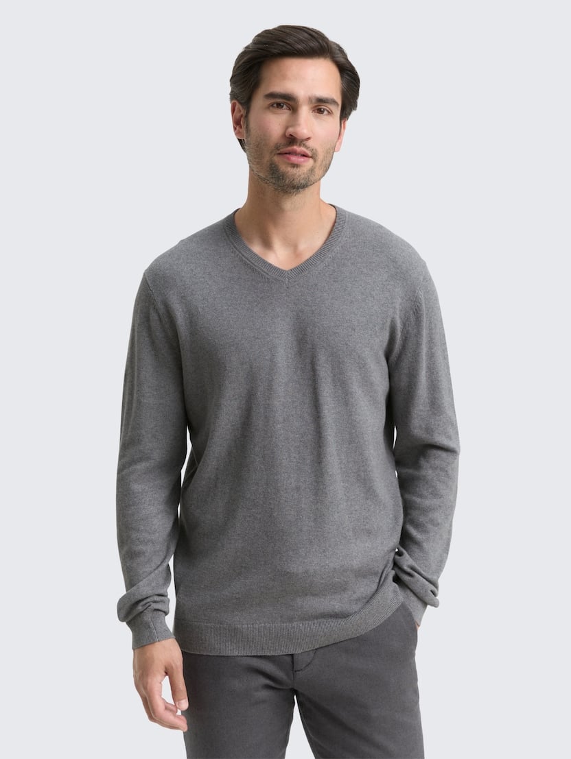 Pulover din bumbac şi caşmir - Gri_6208081