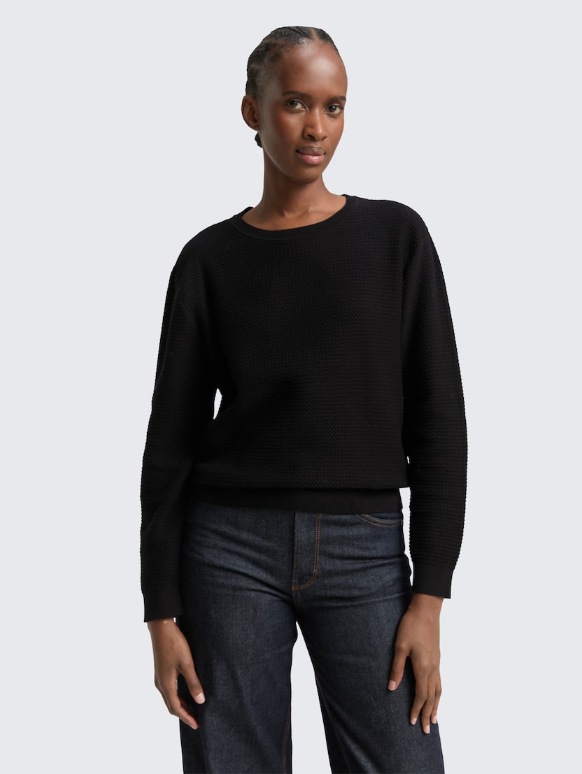 Strukturirani pleteni pulover - Crna_4561455