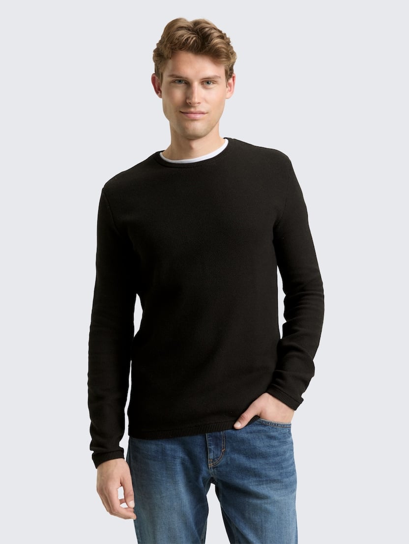 Pulover tricotat structurat - Negru_5220126