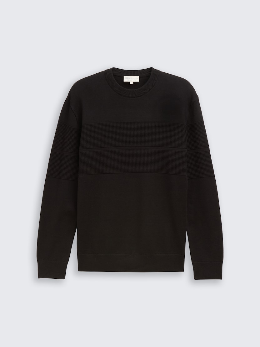 Strukturiran pleten pulover - Črna_5745640