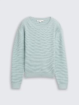 Strukturirani pleteni pulover - Plava_9030974