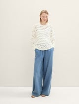 Pulover din tricot structurat - Alb_7211369